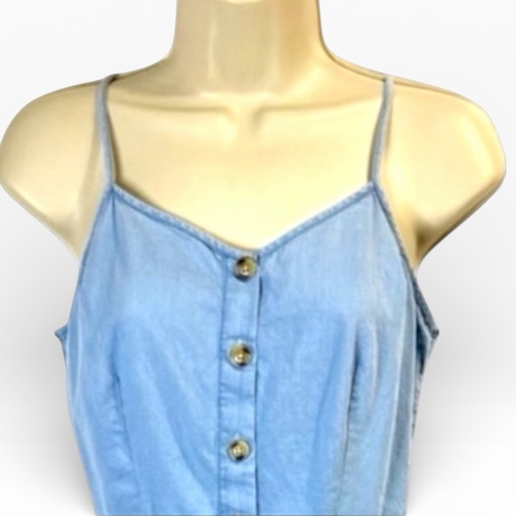 Japna Chambray Sundress XS Button Front Ruffle Hem Cotton - Picture 3 of 7